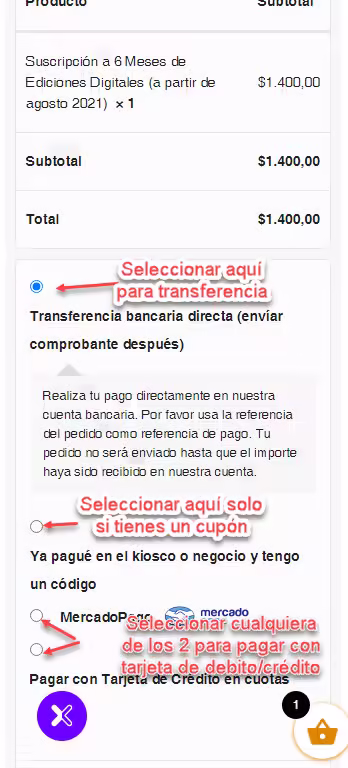 seleccionar forma de pago
