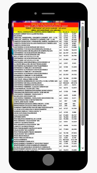 Metro Obra para celulares con Costo de Mano de Obra
